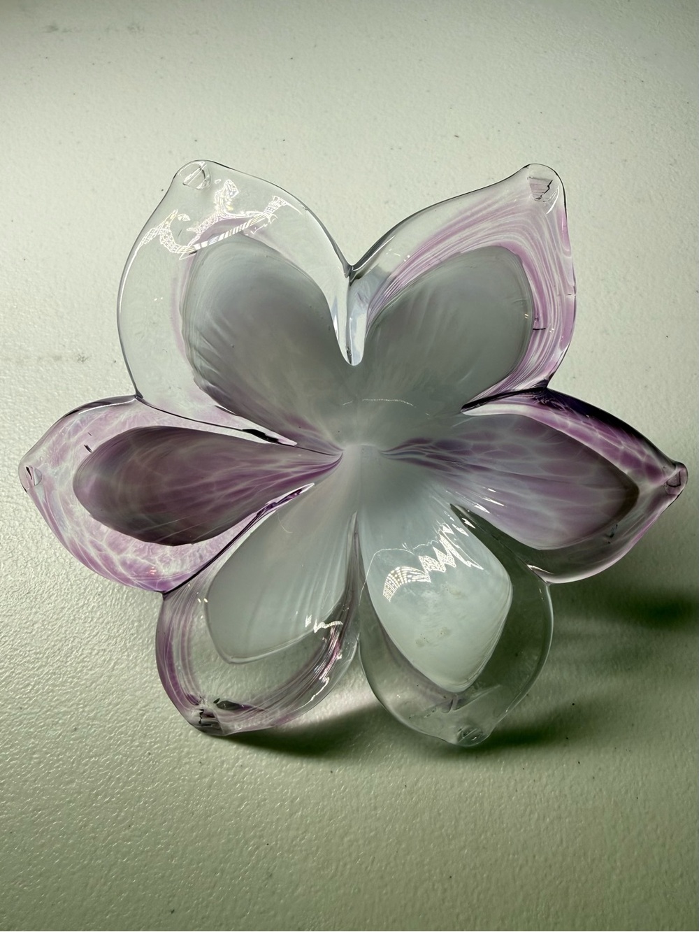Italian Murano Style Art Glass Purple White Flower